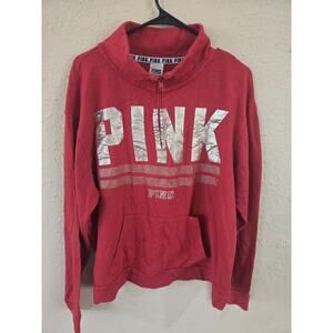 PINK Victoria's Secret Mock Turtleneck 1/3 Zip Long Sleeve Jacket, Red, Size L